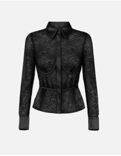 Elisabetta Franchi chemise en dentelle florale noire