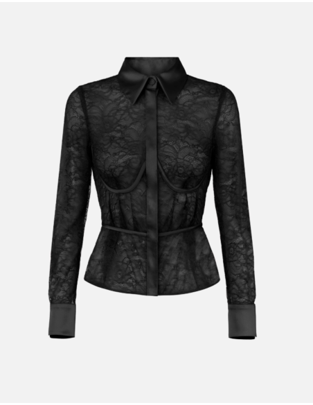 Elisabetta Franchi chemise en dentelle florale noire