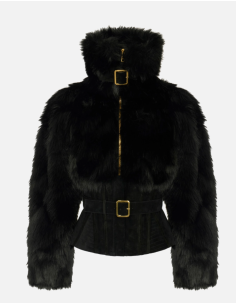 Elisabetta Franchi faux fur jacket with monogram satin lining