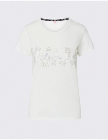 Liu Jo T-shirt blanc en coton avec strass