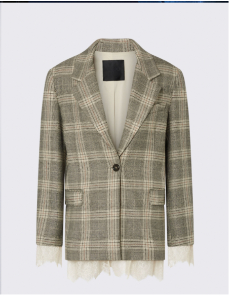Liu Jo blazer à carreaux beiges avec dentelle
