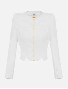 Elisabetta Franchi ivory double crepe and satin jacket