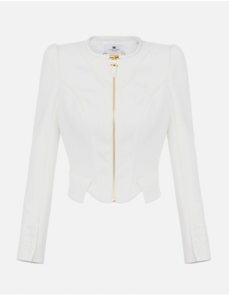 Elisabetta Franchi ivory double crepe and satin jacket
