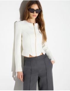 Elisabetta Franchi ivory double crepe and satin jacket 2