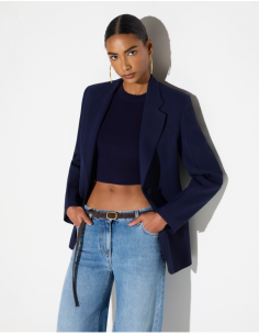 Elisabetta Franchi navy blue women’s fluid gabardine jacket 2