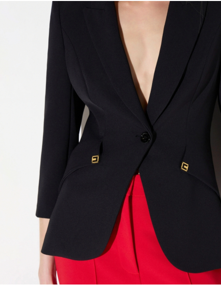 Elisabetta Franchi veste femme noire avec détails logo dorés