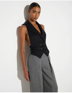 Elisabetta Franchi black vest with double-breasted closure and logo buttons 2