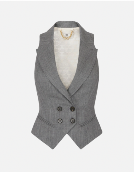 Elisabetta Franchi grey melange women’s wool lettering vest