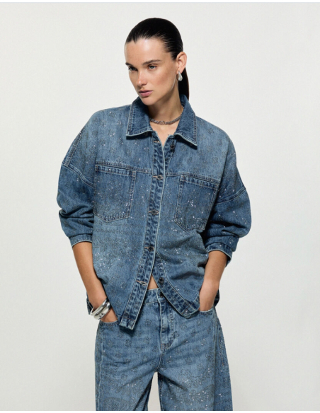 Liu Jo oversized blue denim jacket with rhinestones