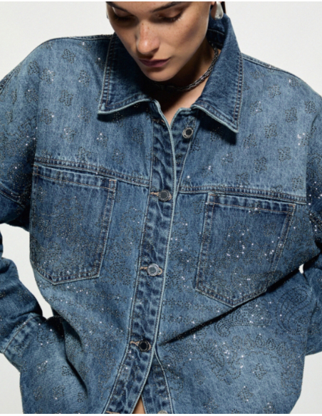 Liu Jo denim jacket with classic collar and rhinestones